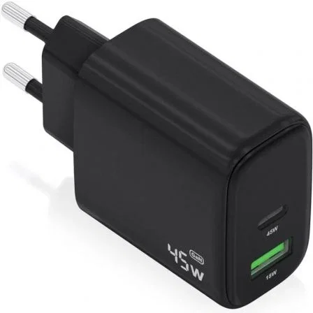 Aisens Cargador GaN 45W con 1xUSB-C PD3.0 QC4.0 y 1xUSB-A QC3.0, Negro Aisens Cargador GaN 45W con 1xUSB-C PD3.0 QC4.0 y 1xUSB-A QC3.0, Negro